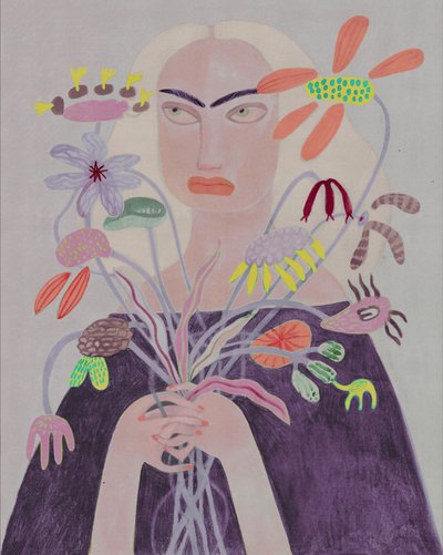 Woman Holding Unique Flowers by Luca di Napoli
