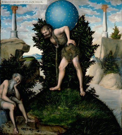 Atlas and Hercules From The Labours of Hercules by Lucas Cranach the Elder