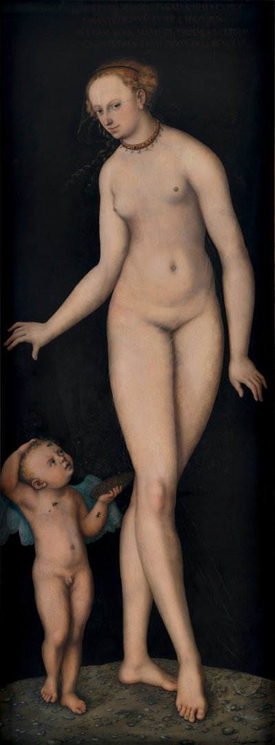 Venus with Cupid as a Honey Thief against a Black Background by Lucas Cranach the Elder