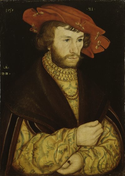 Portrait of a Young Man with a Beard and Red Beret by Lucas Cranach the Elder