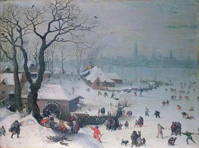 Winter Landscape with Snowfall near Antwerp by Lucas Valckenborch van