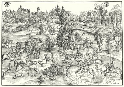 Stag Hunting in a Deer Park or Landscape by Lucas the Elder (after) Cranach