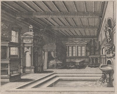 Interior with Buffet, Entrance Portal, and Canopy Bed by Lucas van Doetechum and Johannes