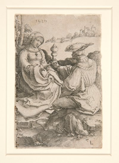 A Nobleman and a Lady Seated in a Landscape by Lucas van Leyden