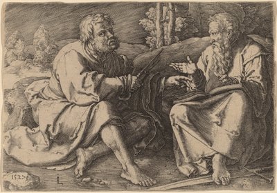 Saints Peter and Paul Seated in a Landscape by Lucas van Leyden