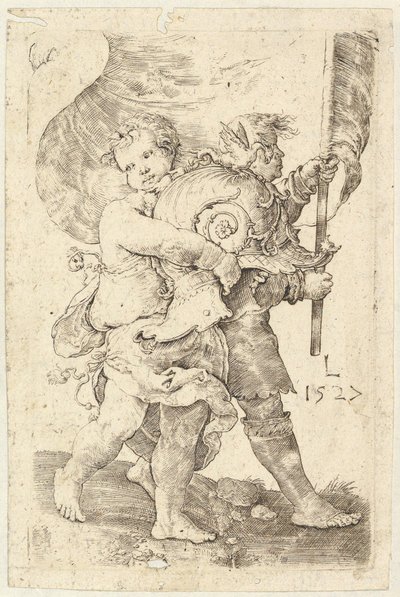 Two Boys with a Helmet and Standard by Lucas van Leyden