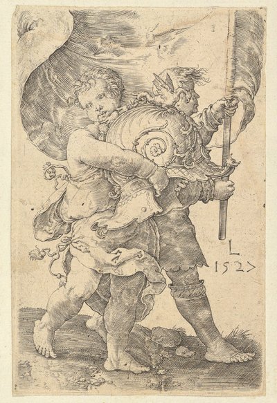 Two Boys with a Helmet and Standard, 1527 by Lucas van Leyden