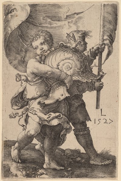 Two Boys with a Helmet and a Standard by Lucas van Leyden