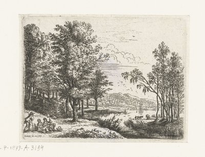 Landscape with Three Figures by a Lake (Small Landscapes) by Lucas van Uden