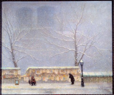 Notre Dame seen from the left bank in snowy weather by Lucien Levy Dhurmer