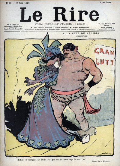 At the Feast of Neuilly: Care - A Woman Elegantly Talks with a Drawing Wrestler by Lucien Marie Francois Metivet - 