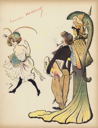 Girl beckoning to an artist to follow her by Lucien Metivet