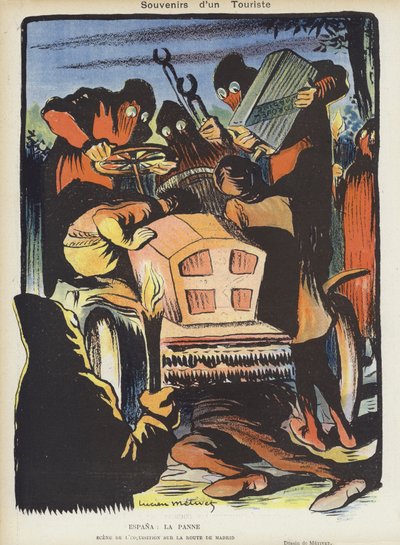 Satire on the 1903 Paris-Madrid Motor Race (Illustration for Le Rire) by Lucien Metivet