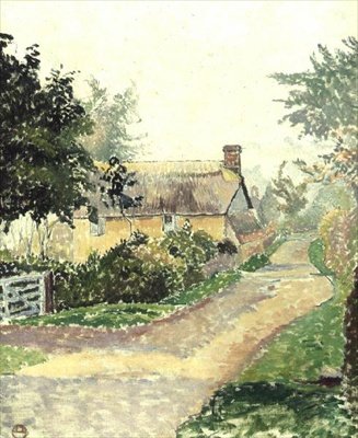 The Cottage in the Mist, Fishpond by Lucien Pissarro