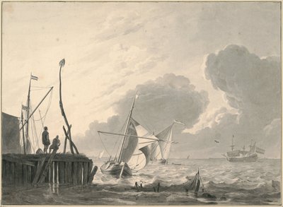 Harbor on the Sea in Gathering Thunderstorm by Ludolf Bakhuizen