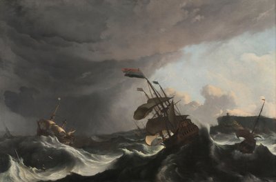 Warships in a Heavy Storm by Ludolf Bakhuysen