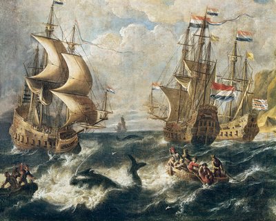 Whale Fishing (detail) by Ludolf I Backhuysen