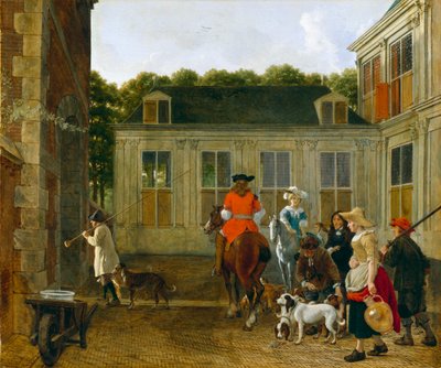 Hunting Party in the Courtyard of a Country House by Ludolf de Jongh