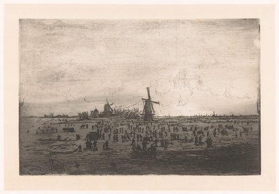 Dutch Winter Landscape with Windmills and Skaters by Ludovic Napoléon Lepic