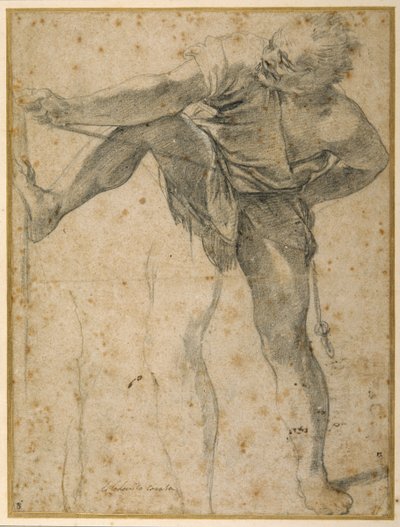 Man pulling on a rope, his left leg rehearsed a second time by Ludovico Carracci