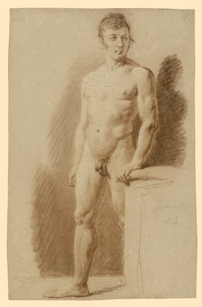 Standing Male Nude, Holding His Left Hand Against a Pedestal by Ludwig Buchhorn