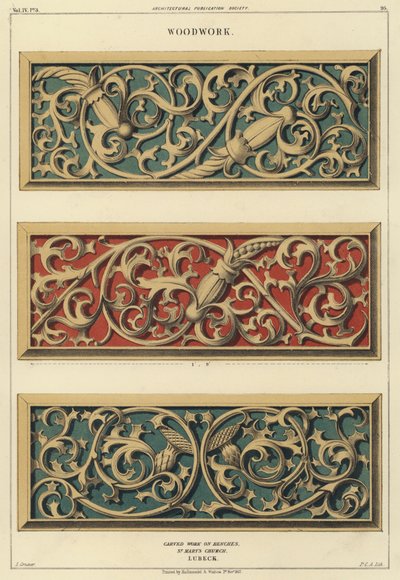 Carved woodwork on benches in the Church of St Mary, Lubeck, Germany by Ludwig Gruner
