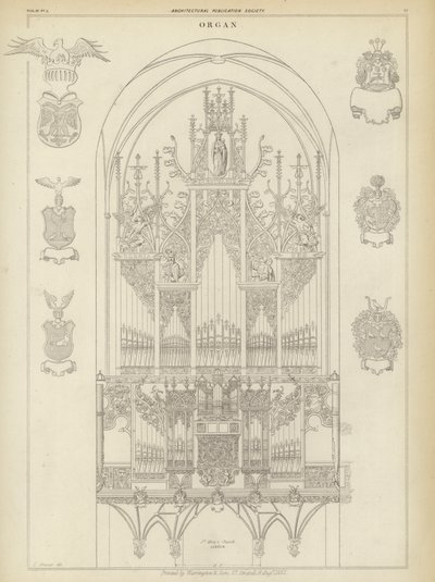 Organ of the Church of St Mary, Lubeck, Germany (engraving) by Ludwig Gruner