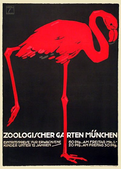 Zoo Poster with a Red Flamingo by Ludwig Hohlwein