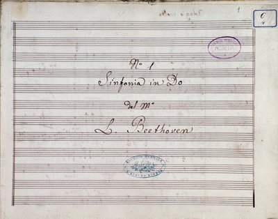 First Page of the Sheet Music for Symphony No. 1 in C Major Opus 21, by Ludwig van Beethoven by Ludwig van Beethoven
