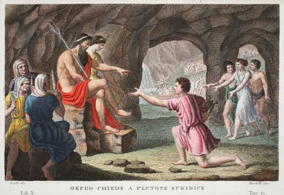 Orpheus in Hell or Orfeo Chiede a Plutone Euridice, Book X, illustration from Ovid