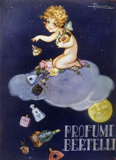 Advertising for Bertelli fragrances. Illustration by Brisi (Busi) by Luigi Busi