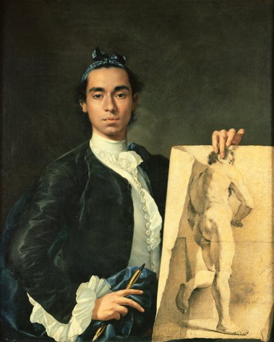 Self Portrait Holding a Nude Study by Luis Egidio Melendez