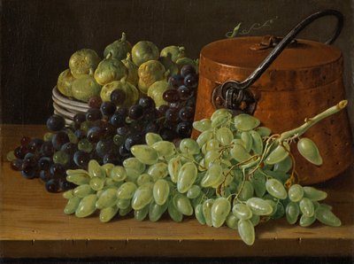 Still Life with Grapes, Figs, and a Copper Kettle by Luis Egidio Melendez