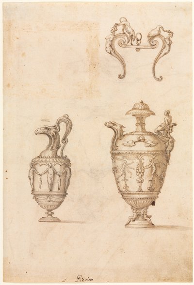 Design for Two Vases and an Ornament by Luzio Romano