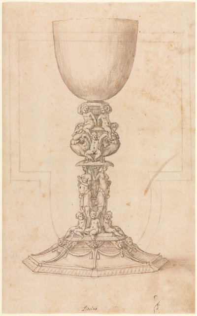 Design for a Chalice (recto) Architectural Plan (verso) by Luzio Romano