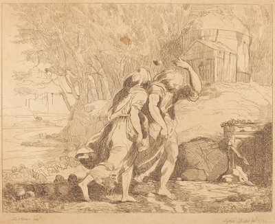 Two Fleeing Figures by Lydia Bates after John Hamilton Mortimer