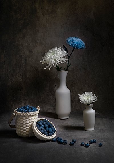 Blueberries and White Flowers by Lydia Jacobs