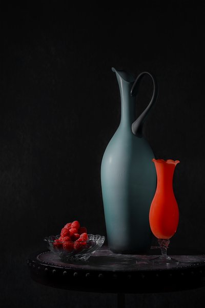 Elegant Vases and Raspberries by Lydia Jacobs