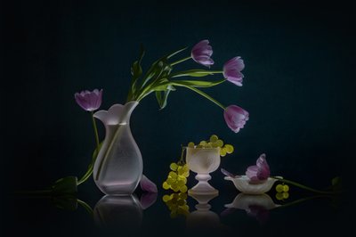 Glowing Tulips and Grapes by Lydia Jacobs