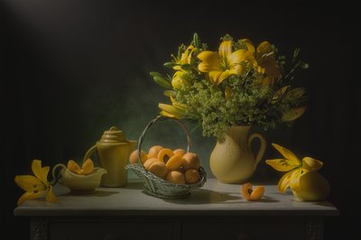 Golden Lilies and Apricots by Lydia Jacobs