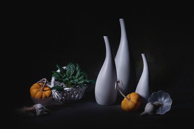 White Vases Autumn Harvest by Lydia Jacobs