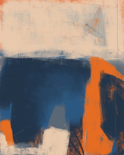 Deep Blue Orange Abstract by MANSI SAXENA
