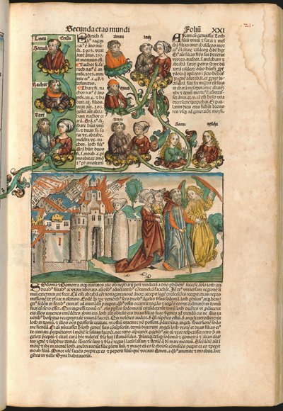 Genealogical tree of Laban, from the Nuremberg Chronicle by Hartmann Schedel (1440-1514) printed in 1493 by M. and Pleydenwurff W. Wolgemuth