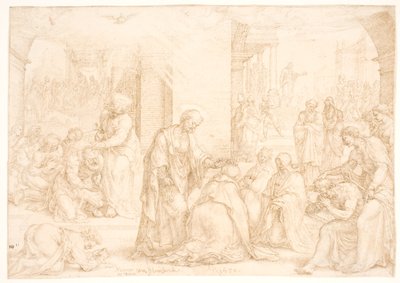Philip, Peter, and John Bestowing the Holy Spirit on the Baptized Men and Women in Samaria through Laying on of Hands by Maarten van Heemskerck