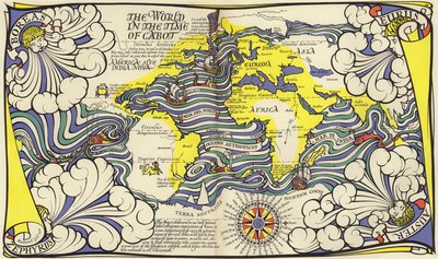 Map of the World in the Time of the Navigators John and Sebastian Cabot by MacDonald Gill