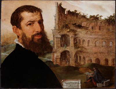 Self-Portrait with the Colosseum, Rome by Maerten van Heemskerck