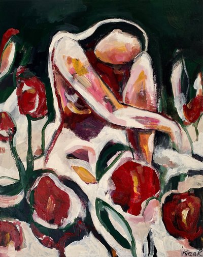 Woman Among Red Flowers by Magdalena  Krzak