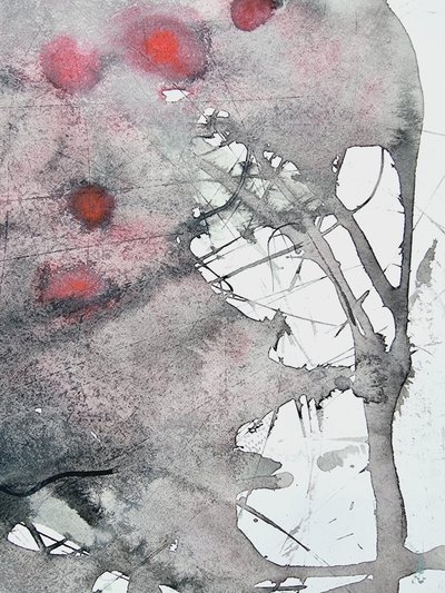 Crimson Branch Abstract by Maira Ribena