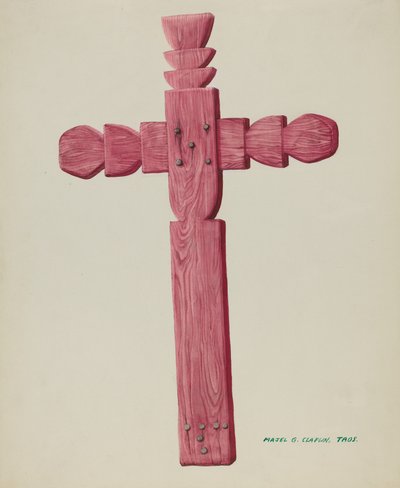 Red Wooden Cross used as Headstone, c. 1937 by Majel G. Claflin