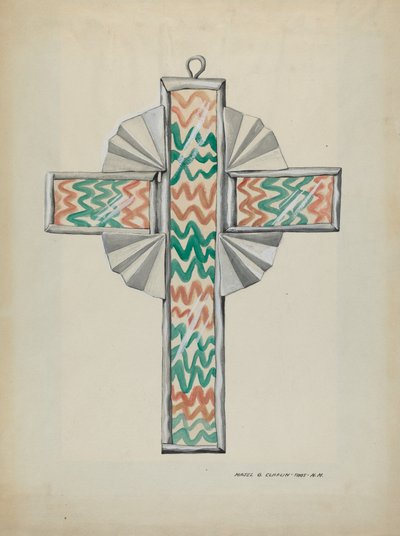 Tin and Painted Glass Cross by Majel G. Claflin